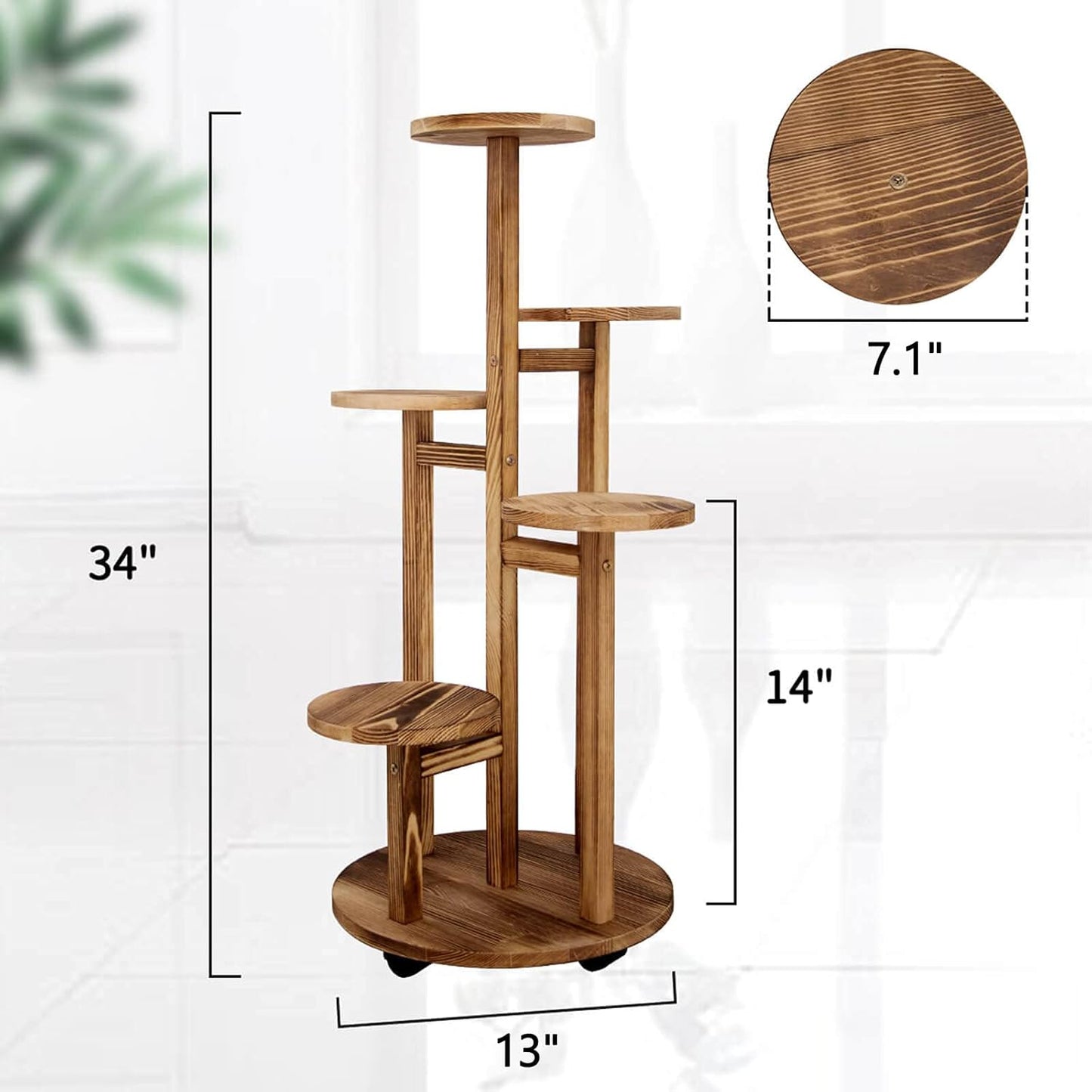 5 Tiered Tall Plant Stand for Indoor, Wood Plant Shelf Corner Display Rack, Multi-tier Planter Pot Holder Flower Stand