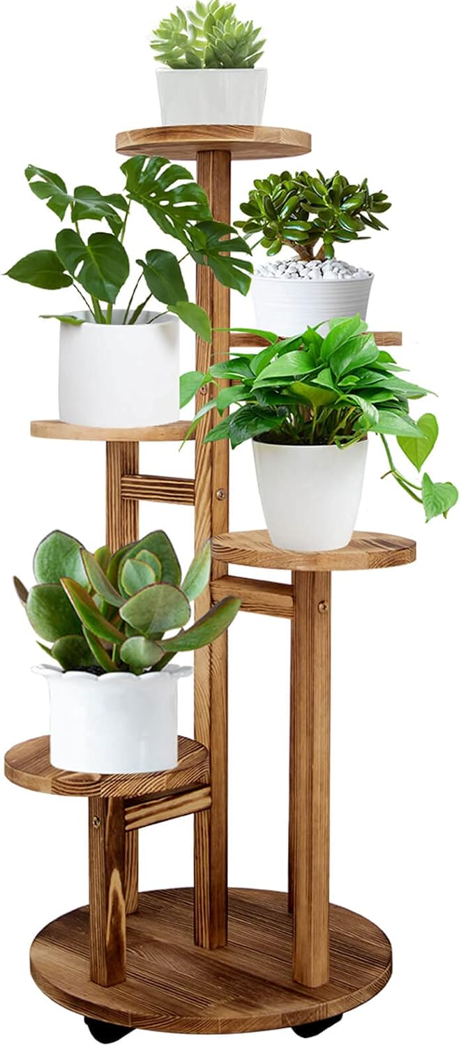 5 Tiered Tall Plant Stand for Indoor, Wood Plant Shelf Corner Display Rack, Multi-tier Planter Pot Holder Flower Stand