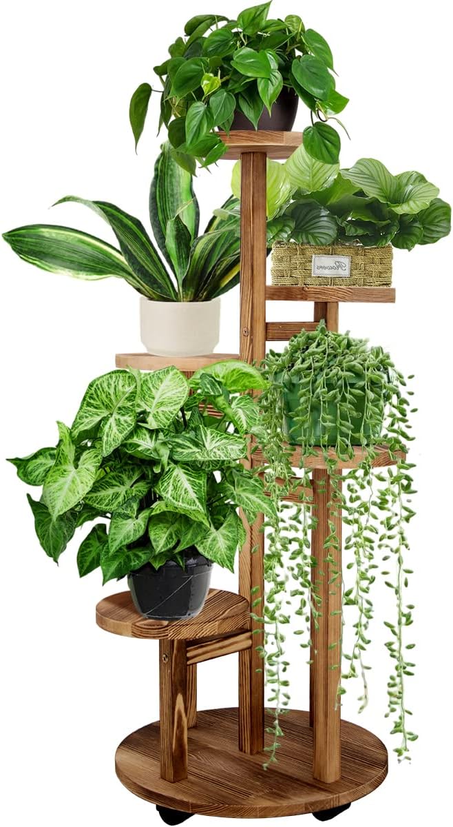 5 Tiered Tall Plant Stand for Indoor, Wood Plant Shelf Corner Display Rack, Multi-tier Planter Pot Holder Flower Stand