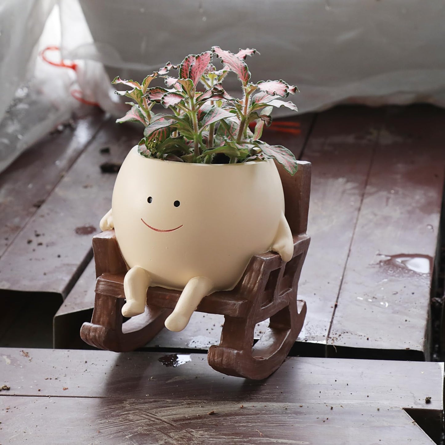 cute Planter Pot Cute Resin Flower Head Planters for Indoor Outdoor Plants Unique Sitting Rocking Chairs Succulent Pots