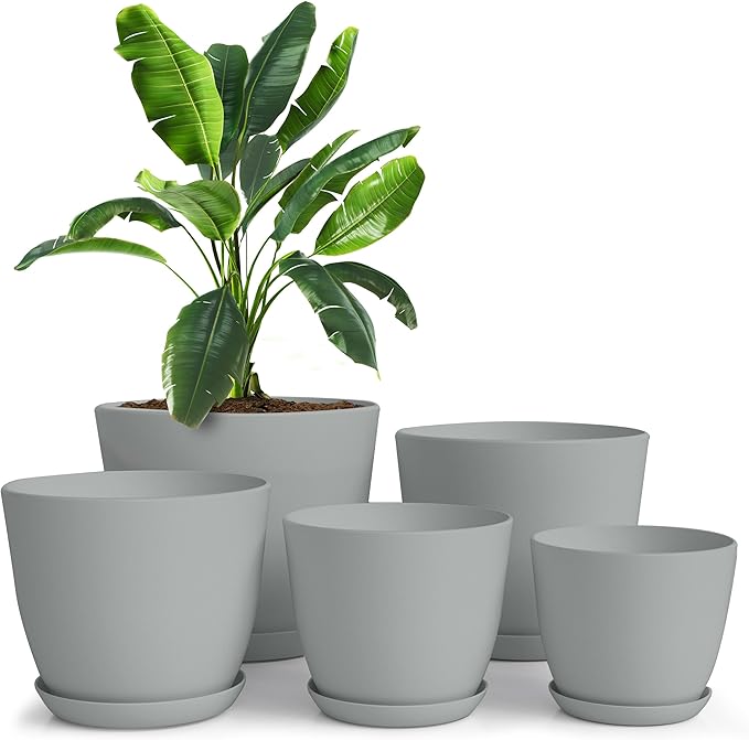 Plastic Terracotta Pots with Drainage - 7/6.6/6/5.3/4.8 Inches Plant Pots or Flower Pots for Indoor Planter - Pack of 5 Plastic Planters, Cactus, Succulents Pot