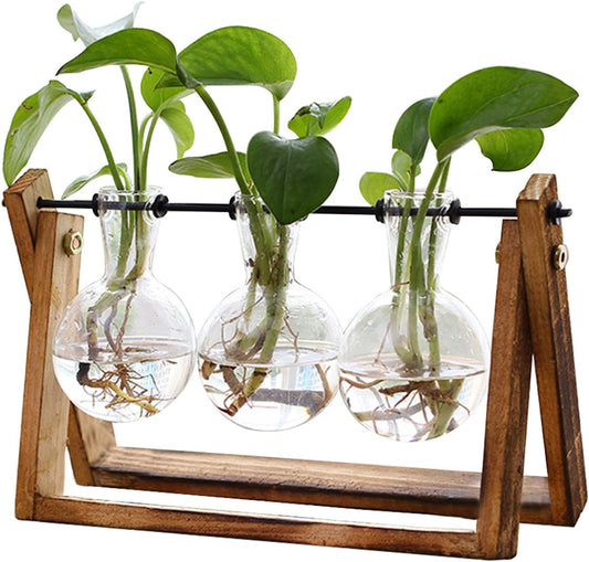 Air Planter Bulb Glass Vase Metal Swivel Holder Retro Tabletop for Hydroponics Home