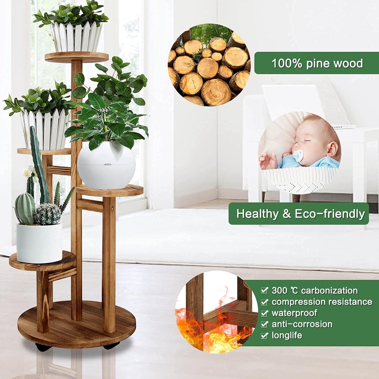 5 Tiered Tall Plant Stand for Indoor, Wood Plant Shelf Corner Display Rack, Multi-tier Planter Pot Holder Flower Stand