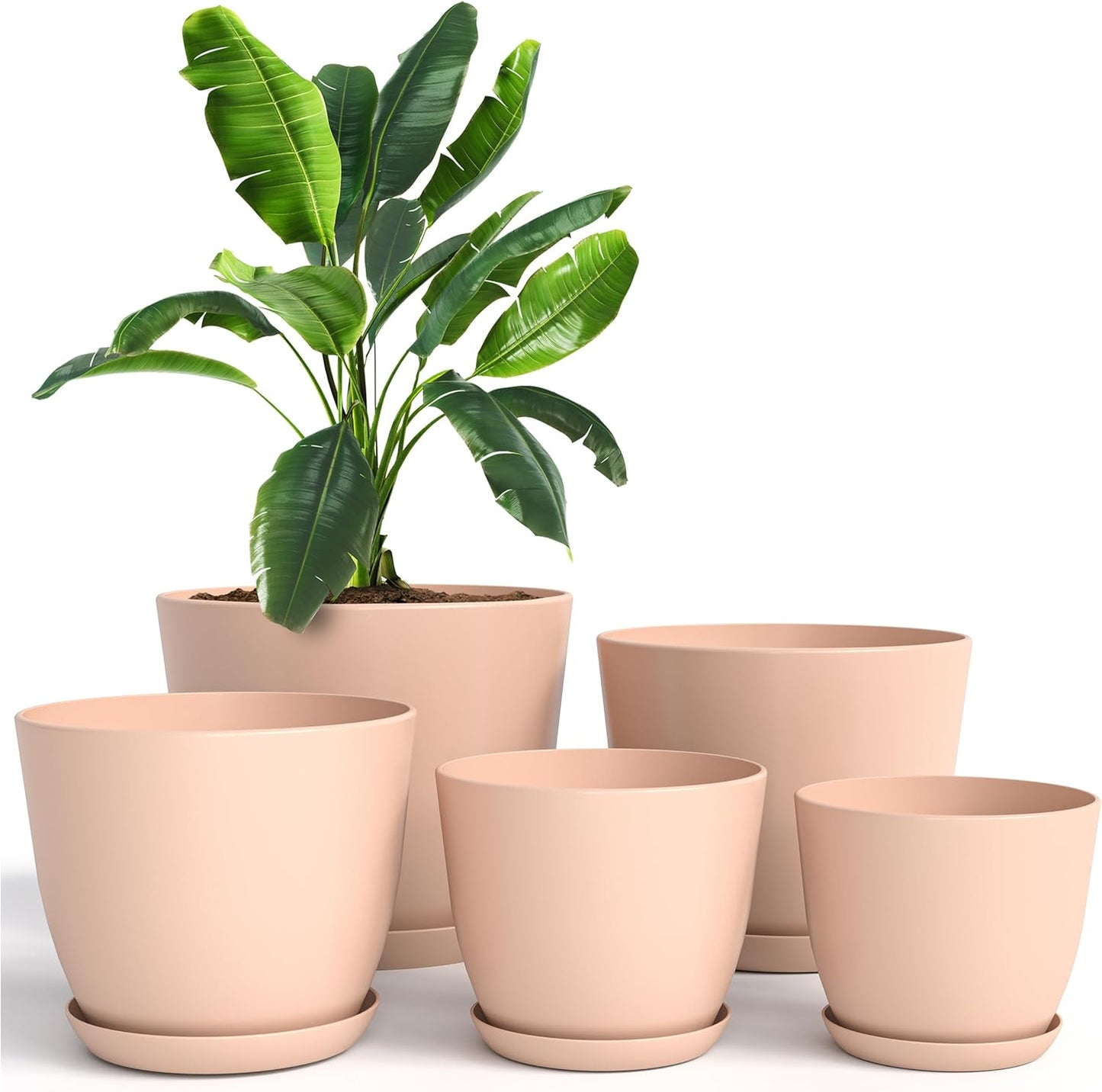 Plastic Terracotta Pots with Drainage - 7/6.6/6/5.3/4.8 Inches Plant Pots or Flower Pots for Indoor Planter - Pack of 5 Plastic Planters, Cactus, Succulents Pot