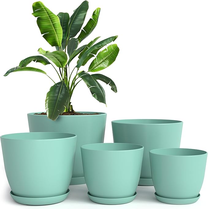 Plastic Terracotta Pots with Drainage - 7/6.6/6/5.3/4.8 Inches Plant Pots or Flower Pots for Indoor Planter - Pack of 5 Plastic Planters, Cactus, Succulents Pot