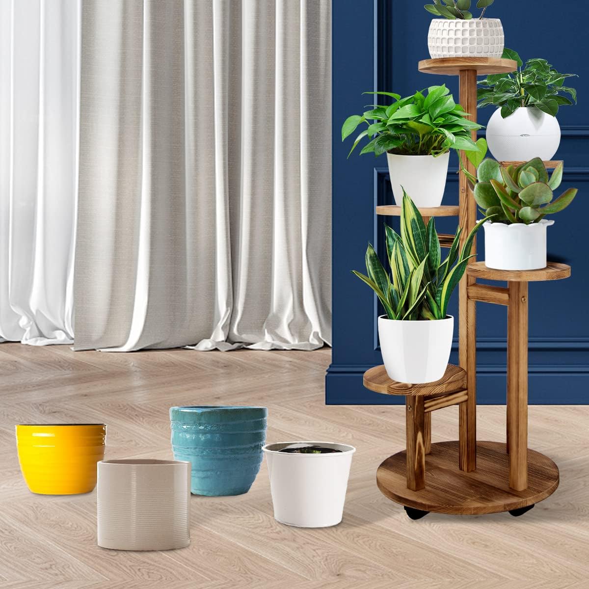 5 Tiered Tall Plant Stand for Indoor, Wood Plant Shelf Corner Display Rack, Multi-tier Planter Pot Holder Flower Stand