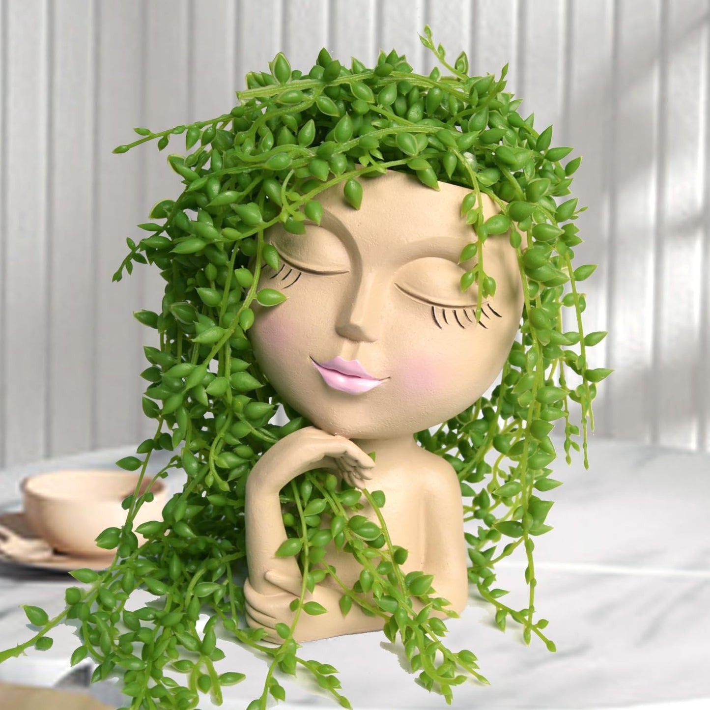 Unique Face Planter Pots – Lady Statue Plant Pot with Drainage, Thinking Woman Design, Boho Vase for Plants, Cute Home Decor Gift