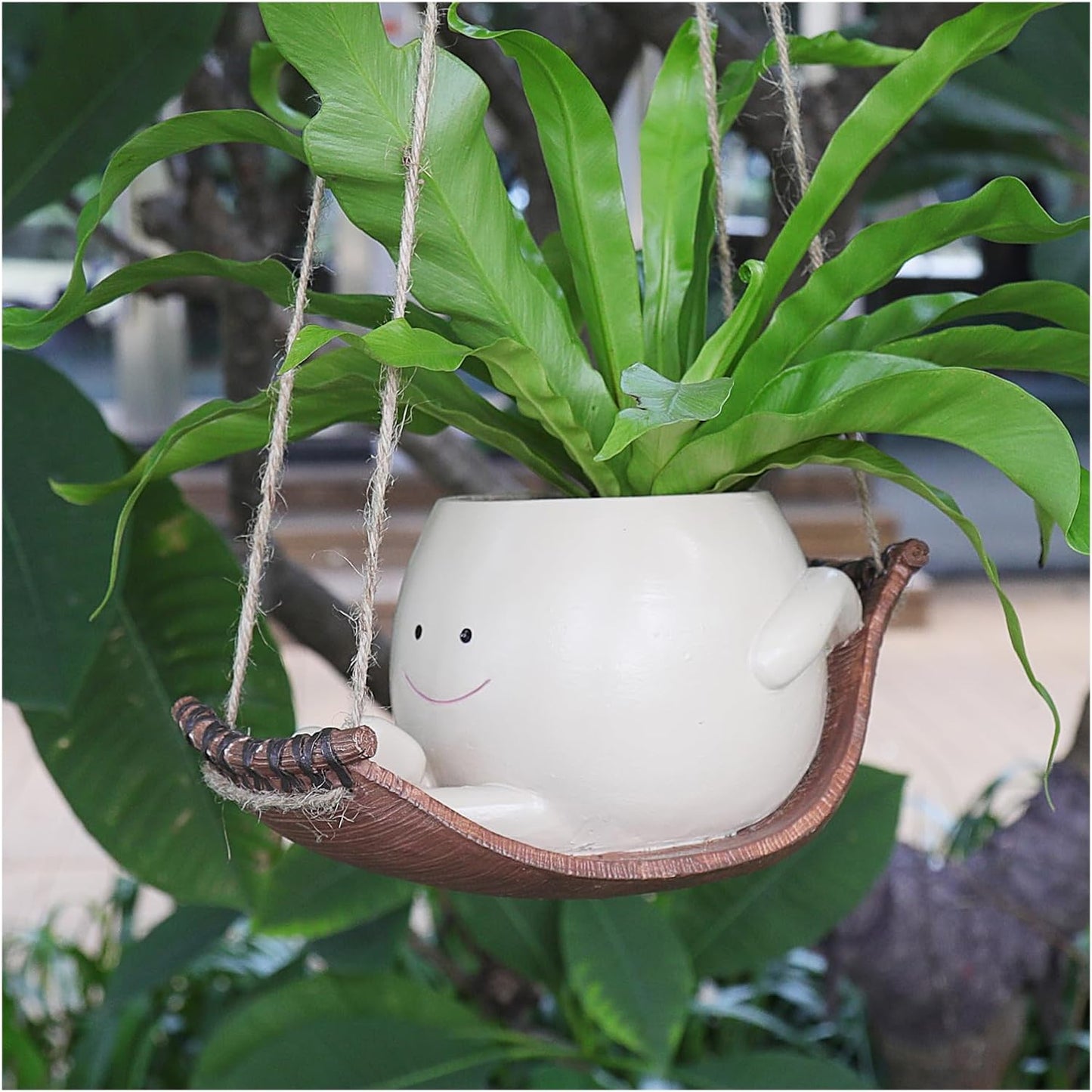 Hanging Swing Chair Planter Pot Resin Smiley Face Planter for Indoor Outdoor Plant Cute Head Flower Pots