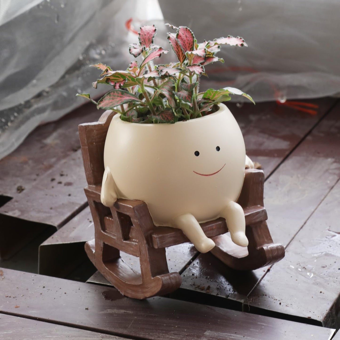 cute Planter Pot Cute Resin Flower Head Planters for Indoor Outdoor Plants Unique Sitting Rocking Chairs Succulent Pots