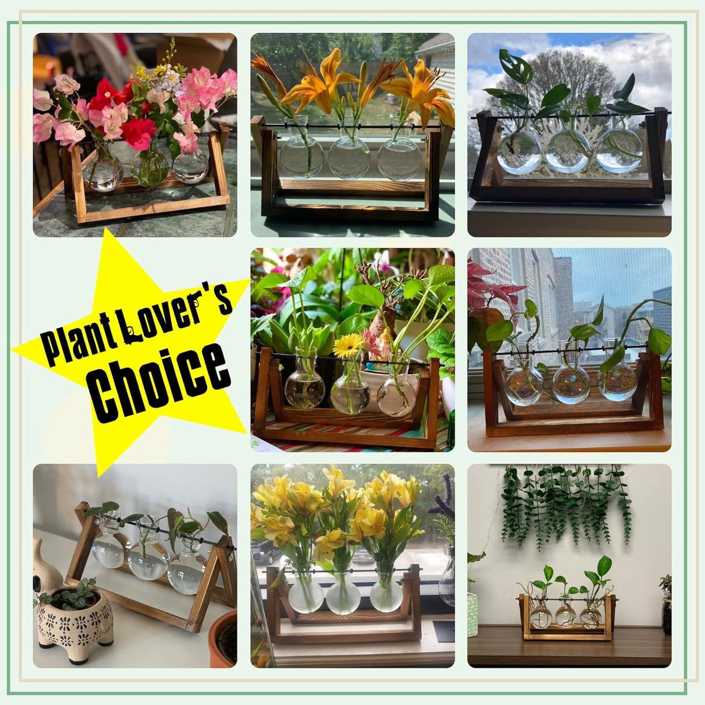 Air Planter Bulb Glass Vase Metal Swivel Holder Retro Tabletop for Hydroponics Home