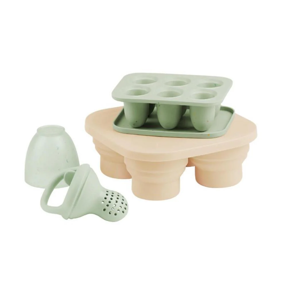 2 Bandejas para Congelador em Silicone com Tampa + Dispensador de Alimentos com Tampa Green