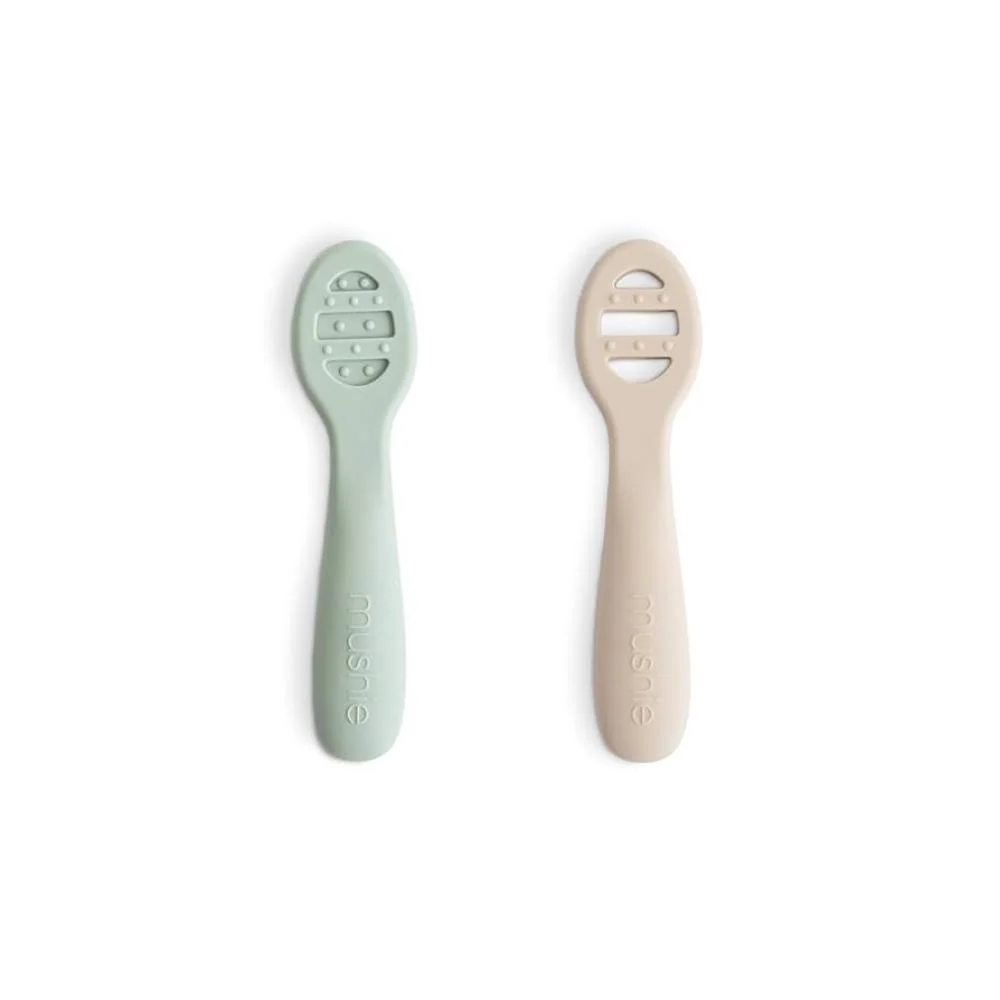 2 Colheres de Aprendizagem em Silicone Mushie Shift Sand/Cambridge Blue