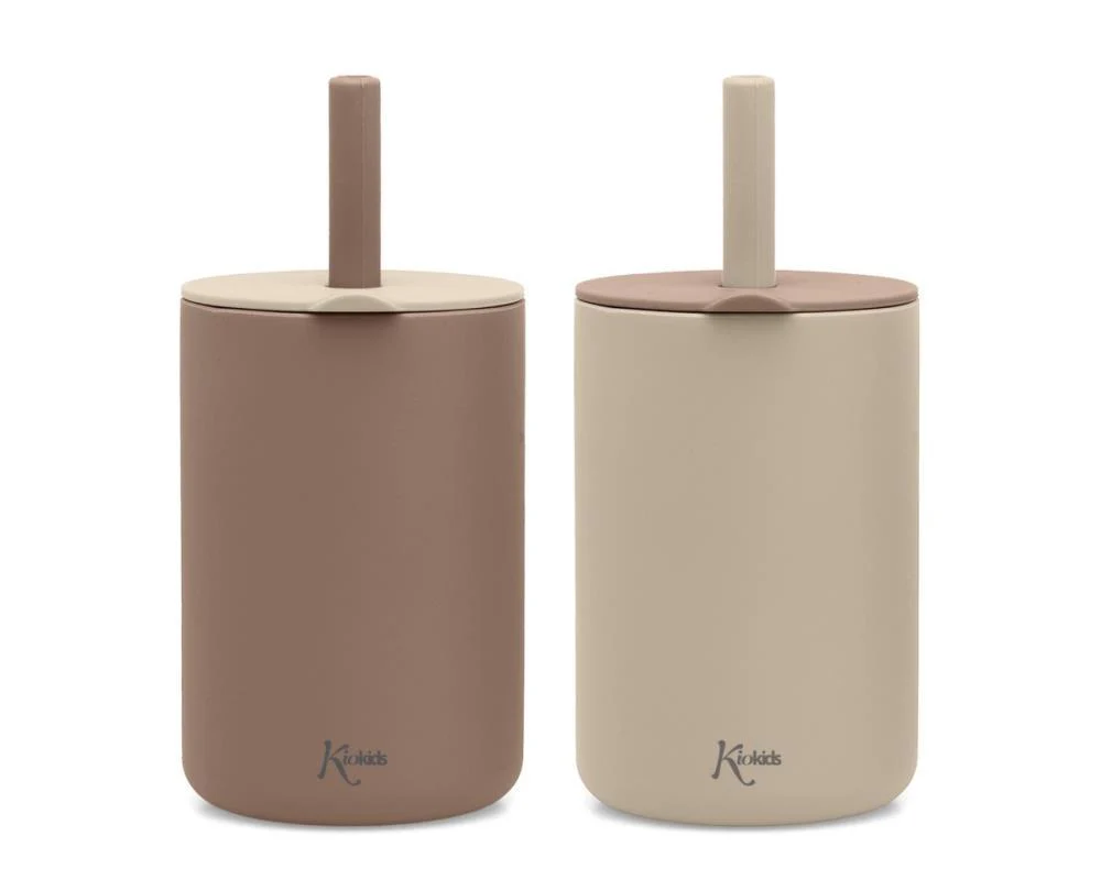 2 Copos com Palhinha em Silicone Bege 180ml