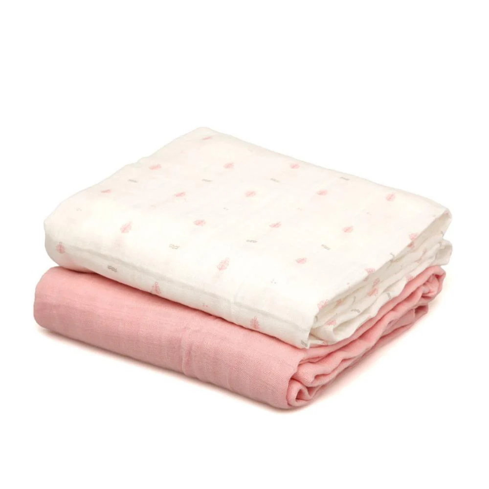 2 Musselinas em Bambu Kiokids Rosa 120x120cm
