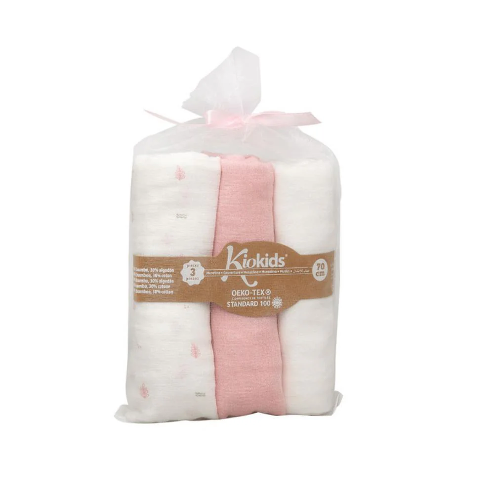 3 Musselinas em Bambu  Kiokids Rosa 70x70cm - Image 2