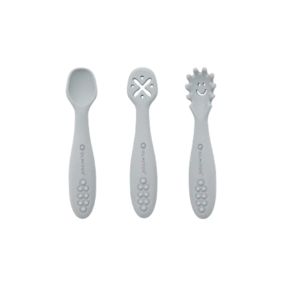 3 Talheres de Aprendizagem em Silicone Olmitos Cinza - Image 3