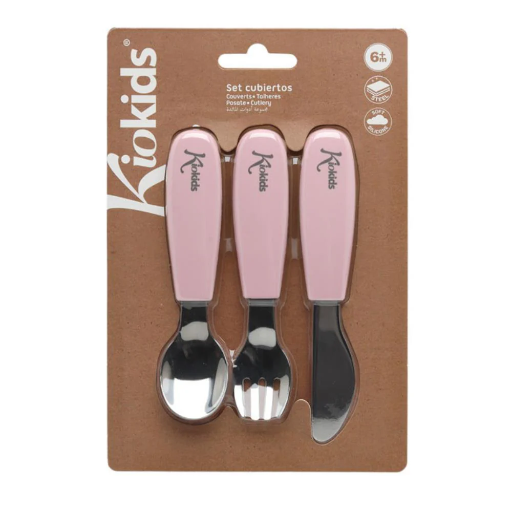 3 Talheres Inox com Pega em Silicone KioKids Rosa - Image 2