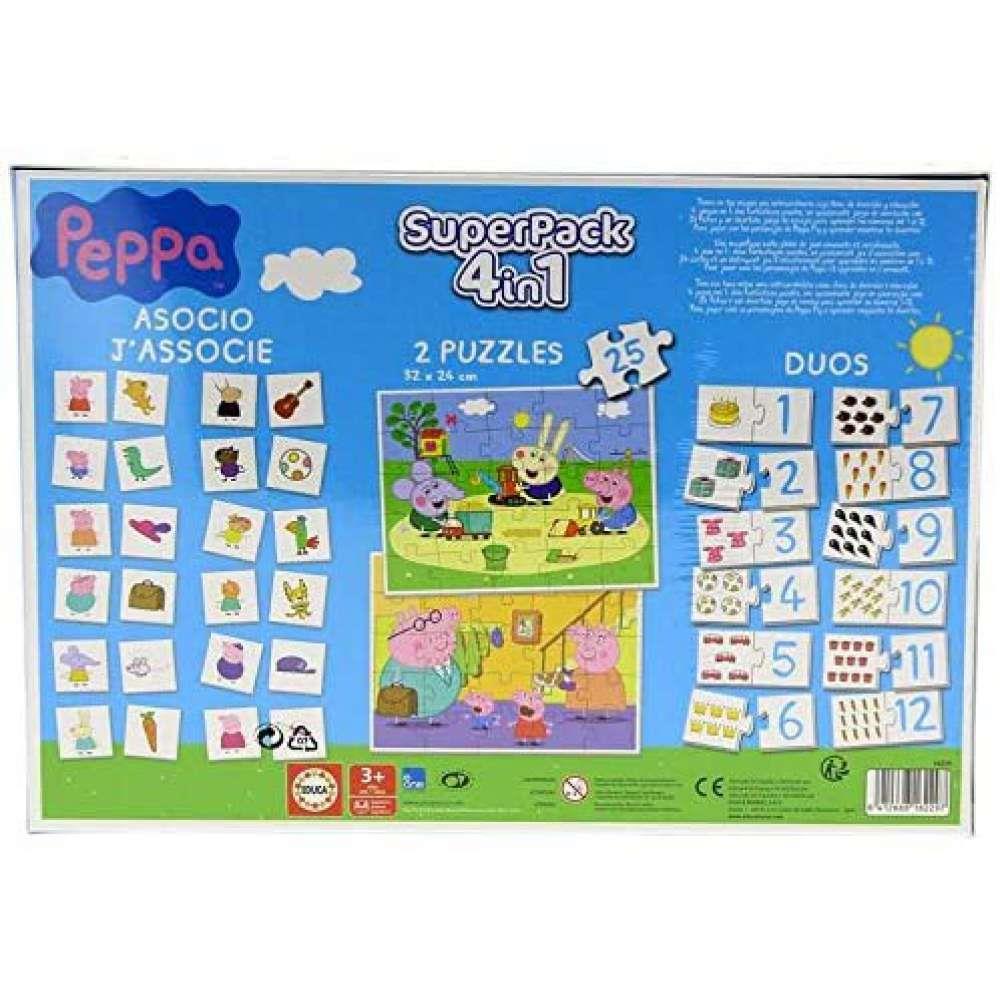 Super Pack 4 em 1 Educa Peppa Pig 2 Puzzles + Jogos da Memo e Dominó - Image 3