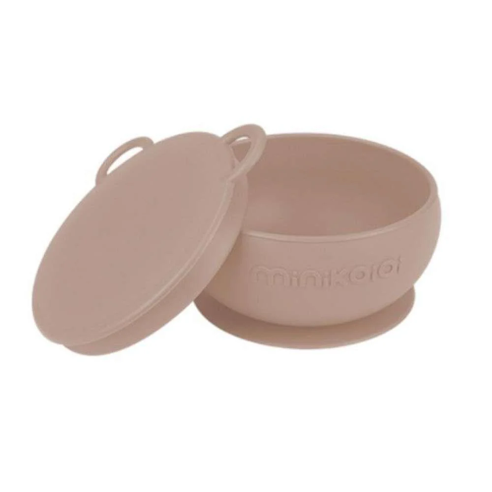Taça em Silicone com Ventosa e Tampa Minikoioi Bubble Bege