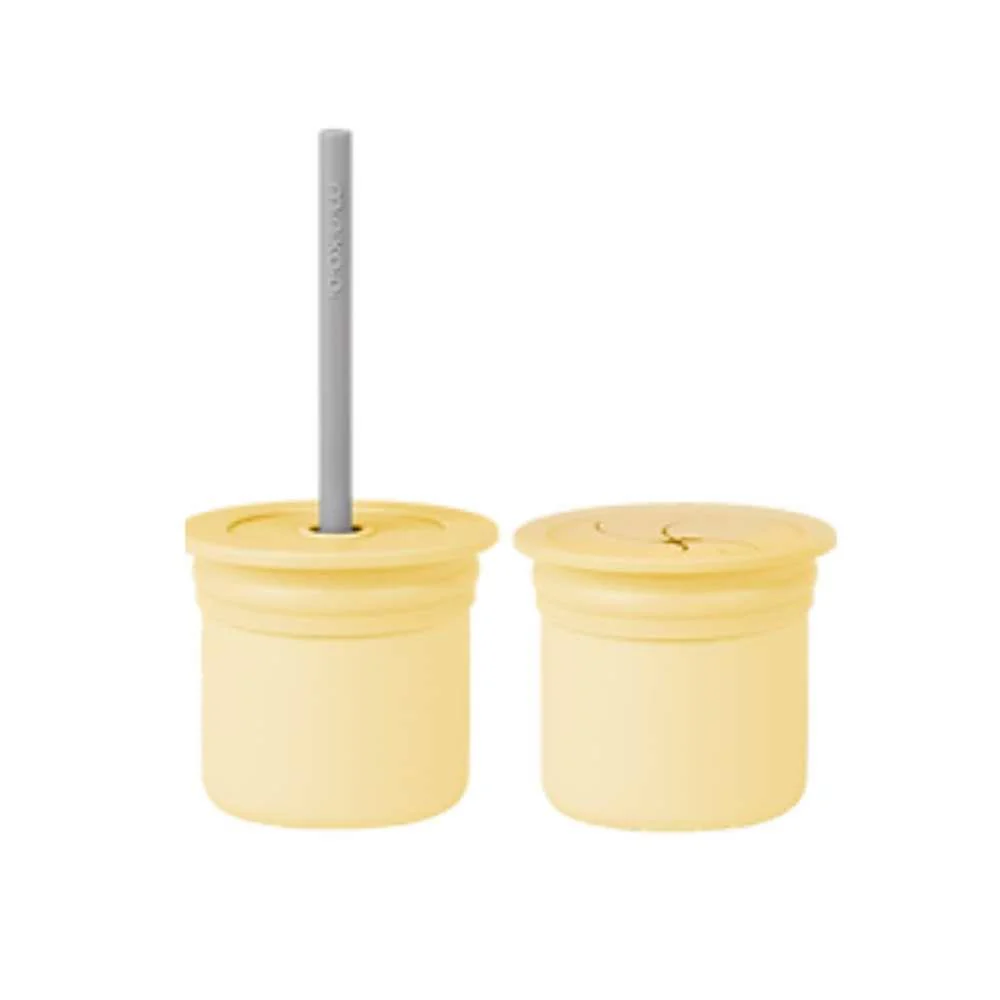 Copo Sip/Snack com Palhinha em Silicone Amarelo