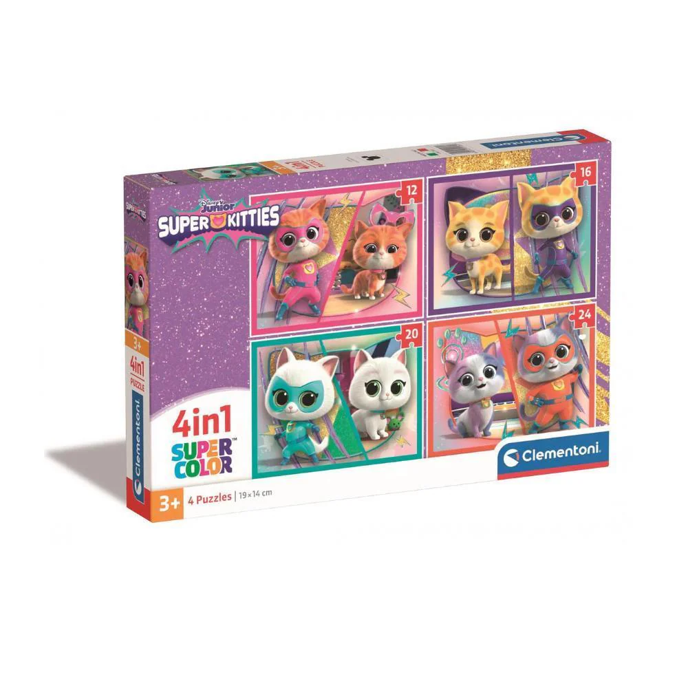 4 Puzzles Progressivos Clementoni Disney Super Kitties 12 a 24 Peças