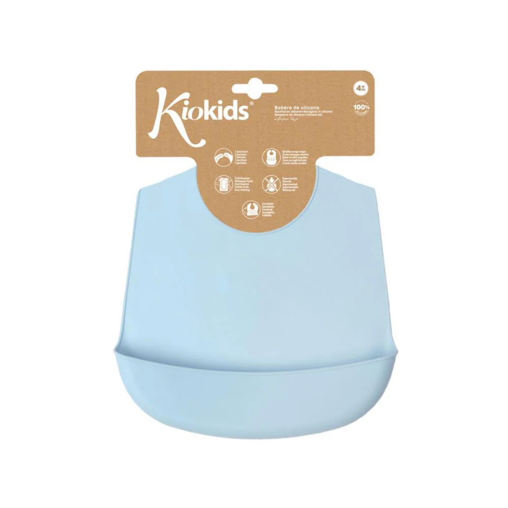 Babete em Silicone Kiokids Azul Liso - Image 2