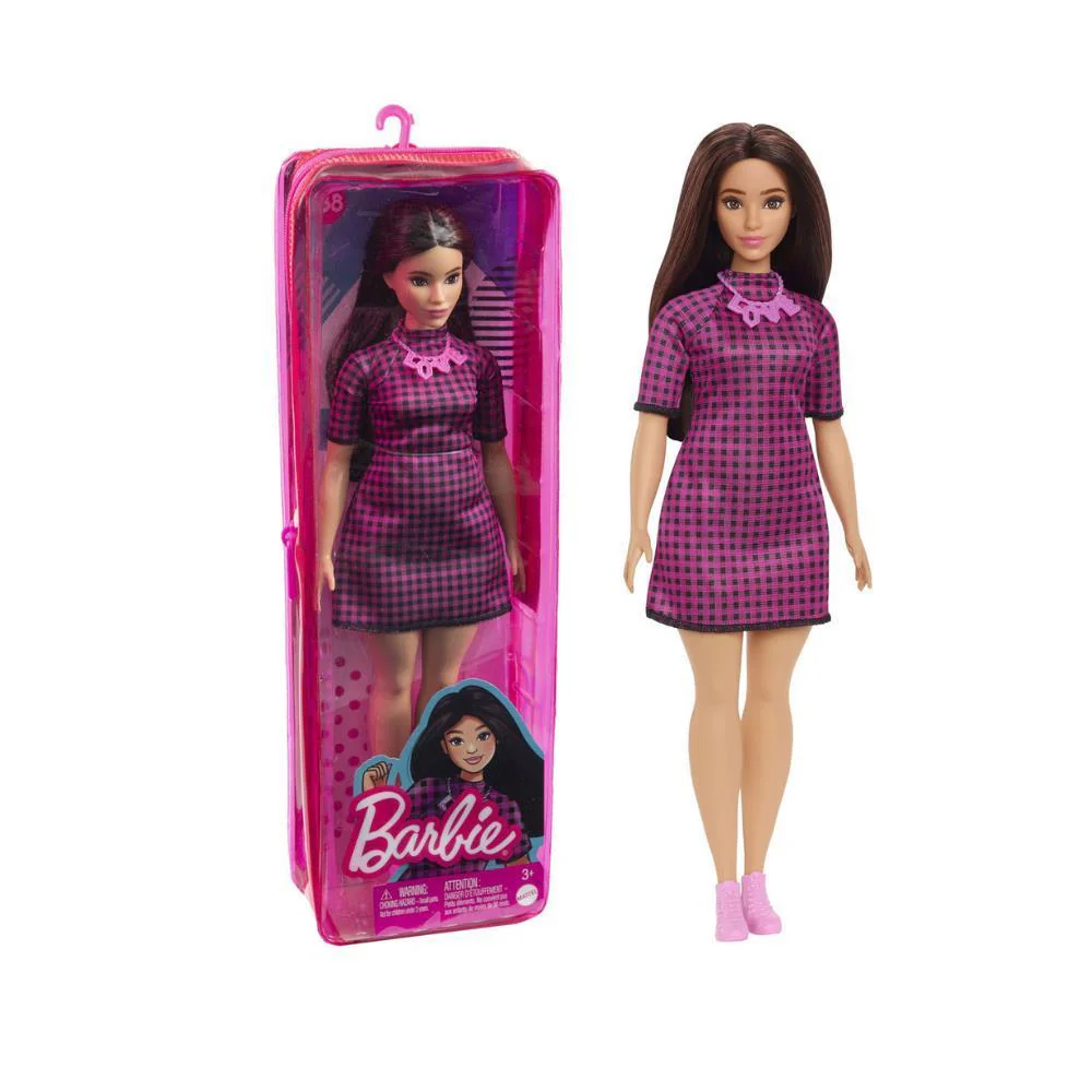 Barbie Fashionista com Vestido Rosa aos Quadrados - Image 2