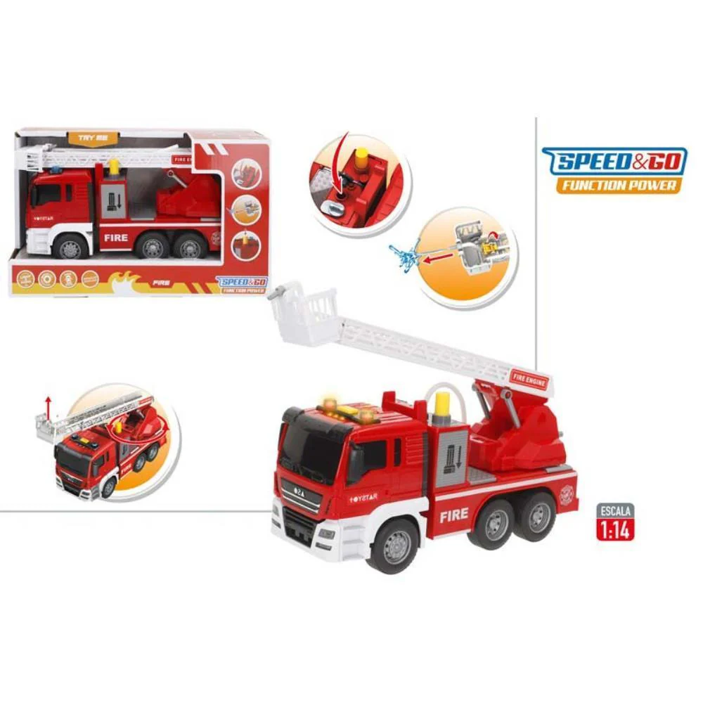 Camião dos Bombeiros com Bomba de Água, Sistema de Fricção, Luz e Som 1:14