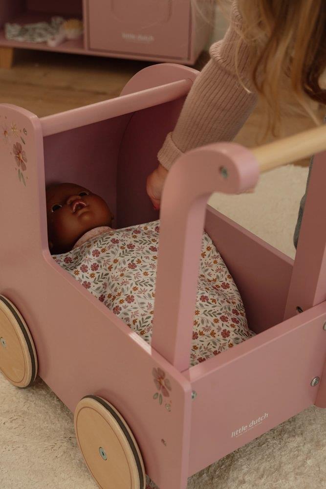 Carrinho para Bonecas em Madeira com Acessórios Little Dutch Flores Rosa - Image 11