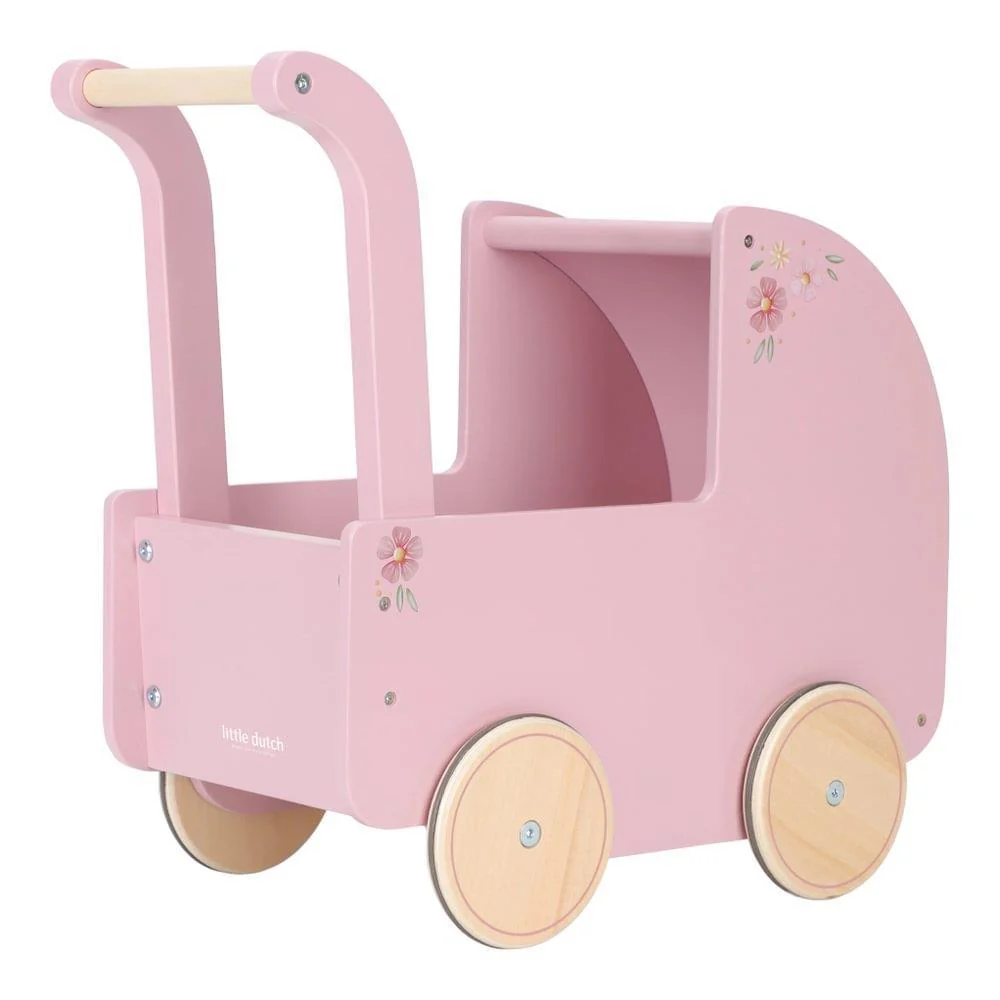 Carrinho para Bonecas em Madeira com Acessórios Little Dutch Flores Rosa - Image 2