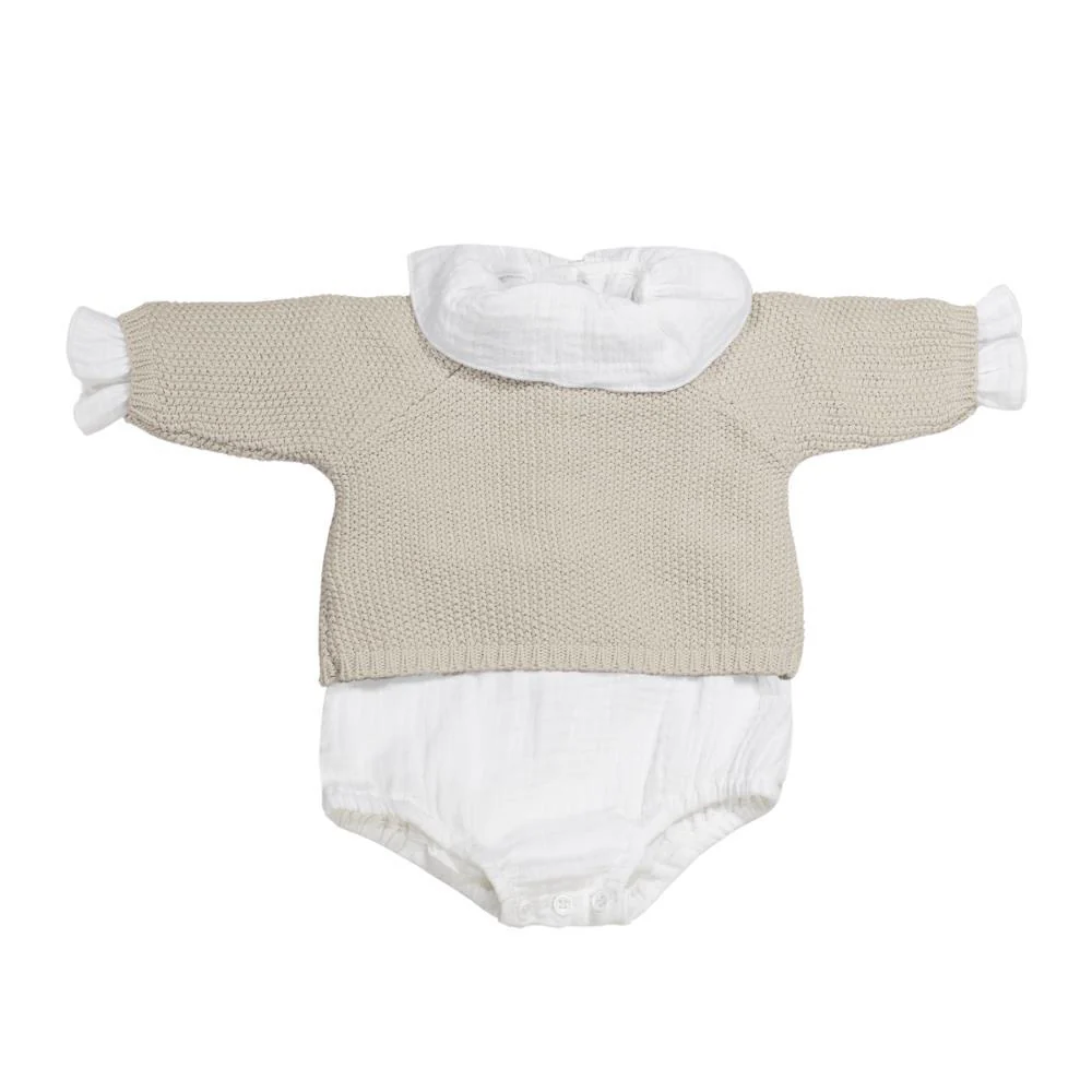 Conjunto 3 Peças para Recém Nascido em Tricot Pasito a Pasito Beige 0-1m - Image 3