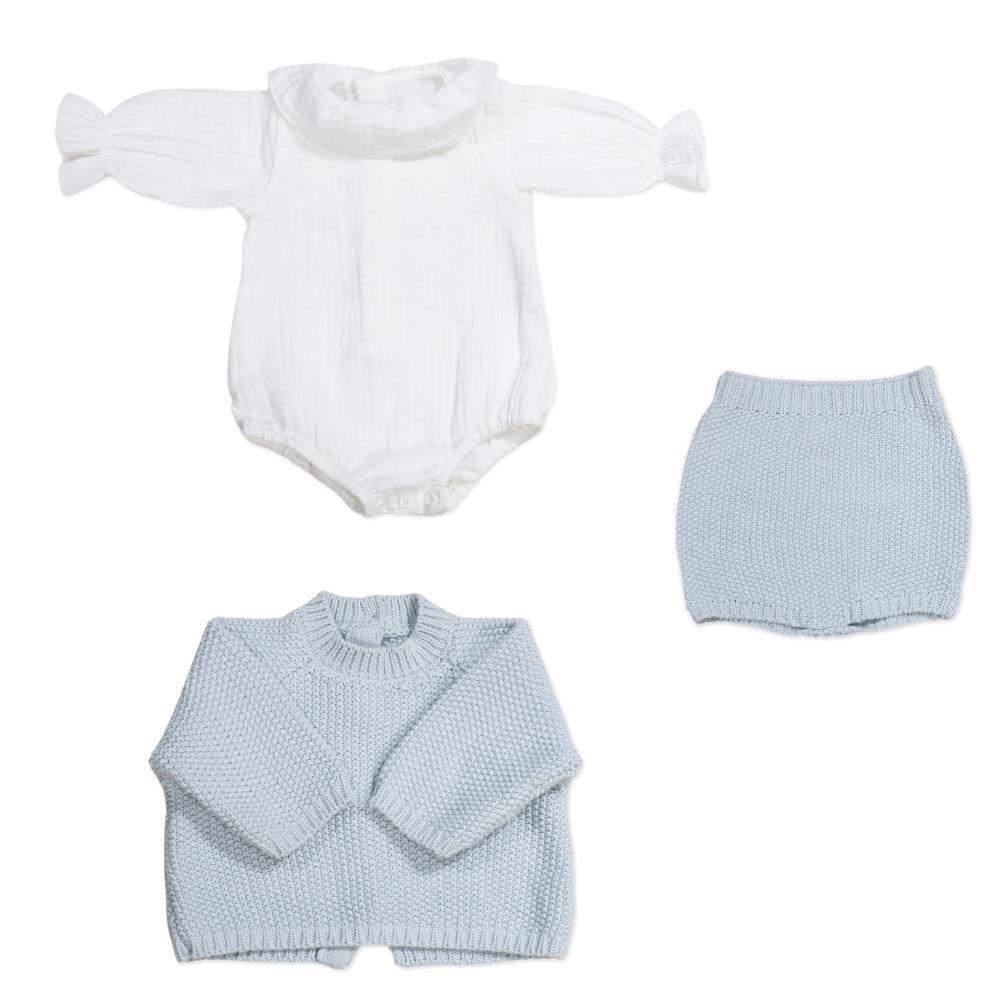 Conjunto 3 Peças para Recém Nascido em Tricot Pasito a Pasito Blue 0-1m - Image 2