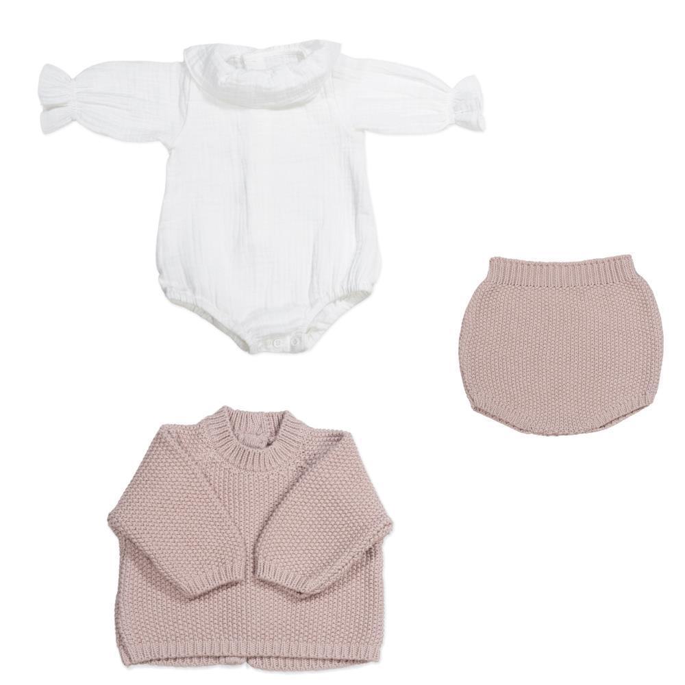 Conjunto 3 Peças para Recém Nascido em Tricot Pasito a Pasito Pink 0-1m - Image 2