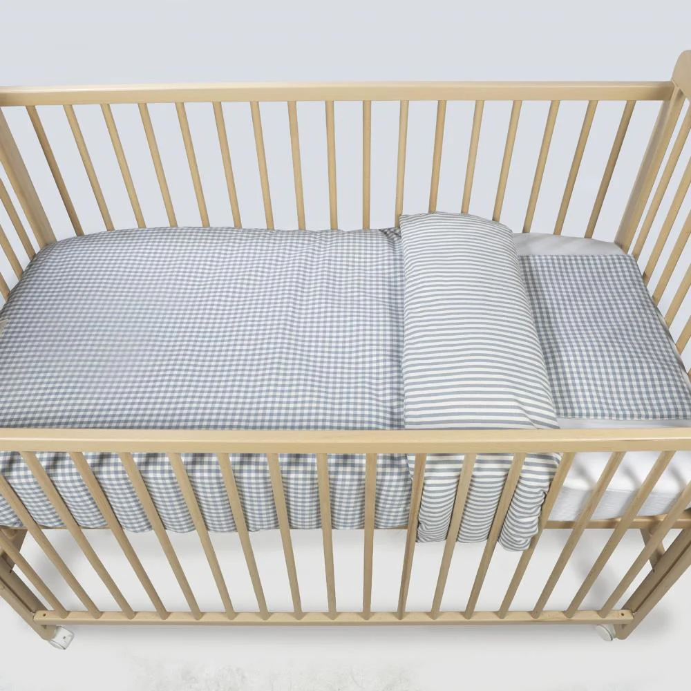 Conjunto de 3 Peças para Berço 120x60cm Walking Mum Vichy/Strips Matcha - Image 2