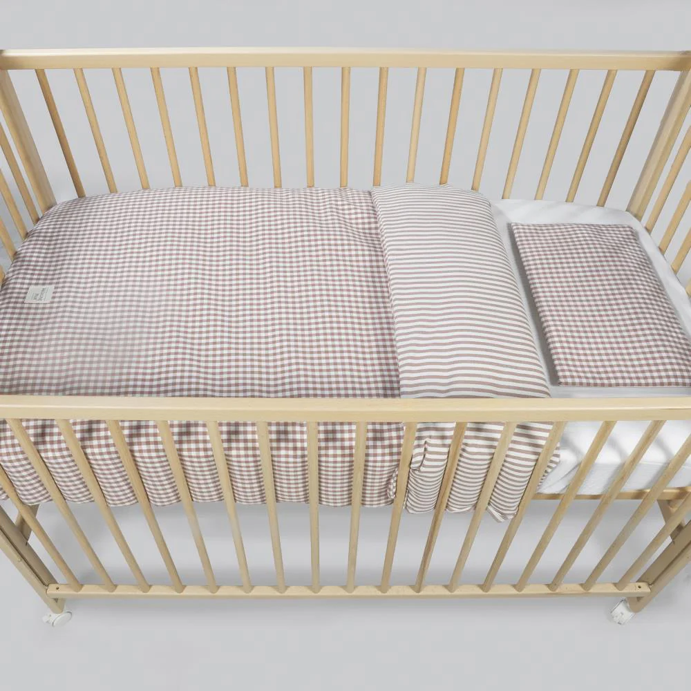 Conjunto de 3 Peças para Berço 120x60cm Walking Mum Vichy/Strips Moka - Image 2