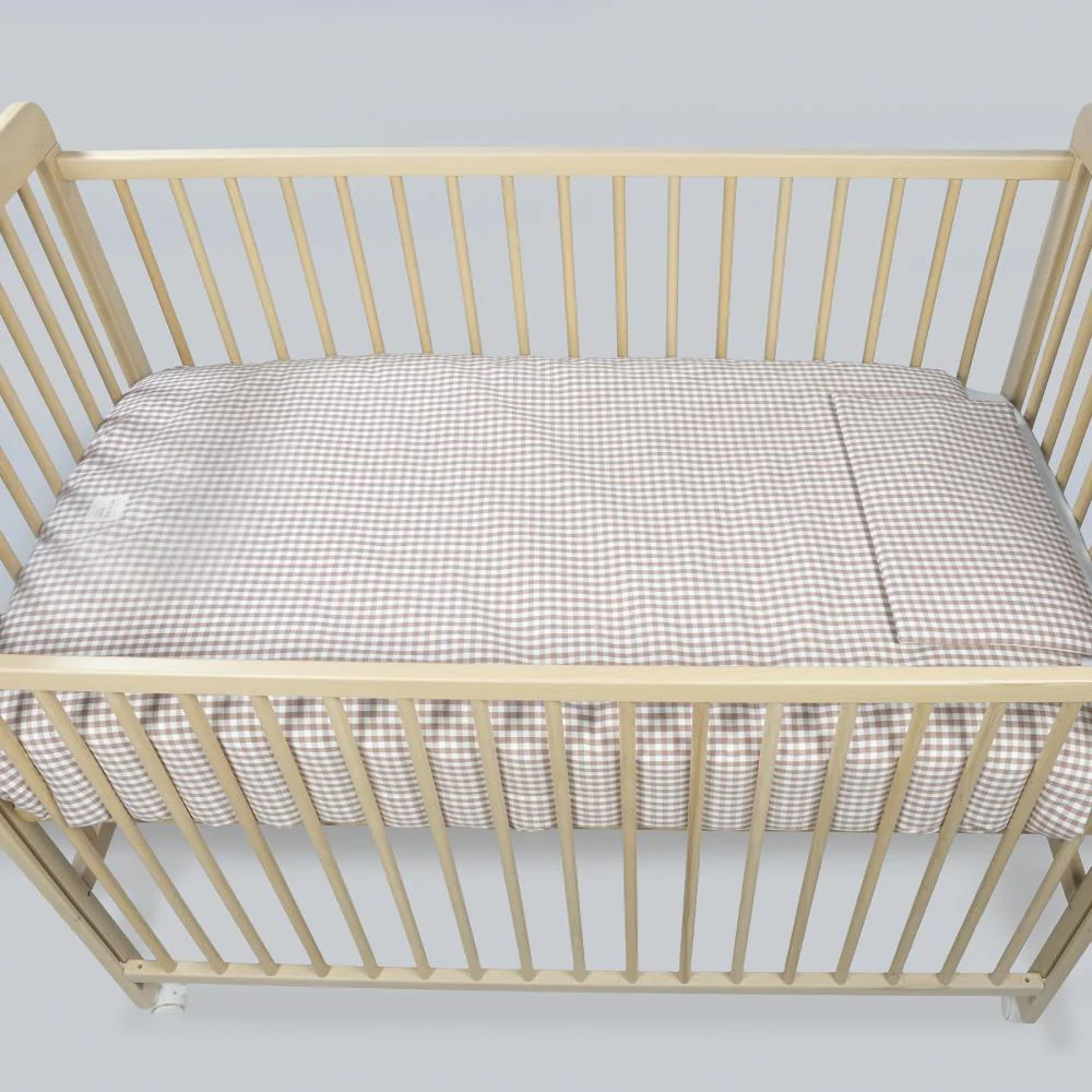 Conjunto de 3 Peças para Berço 120x60cm Walking Mum Vichy/Strips Moka - Image 3