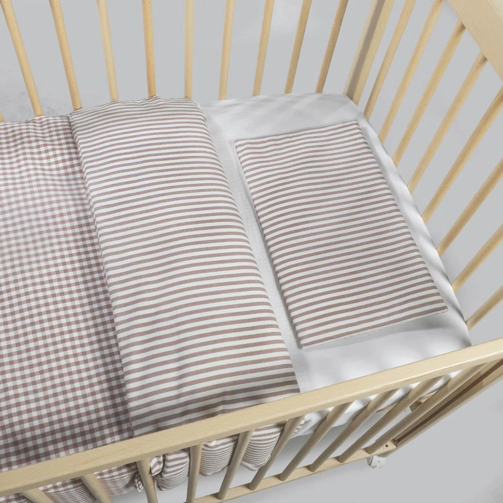 Conjunto de 3 Peças para Berço 120x60cm Walking Mum Vichy/Strips Moka - Image 5