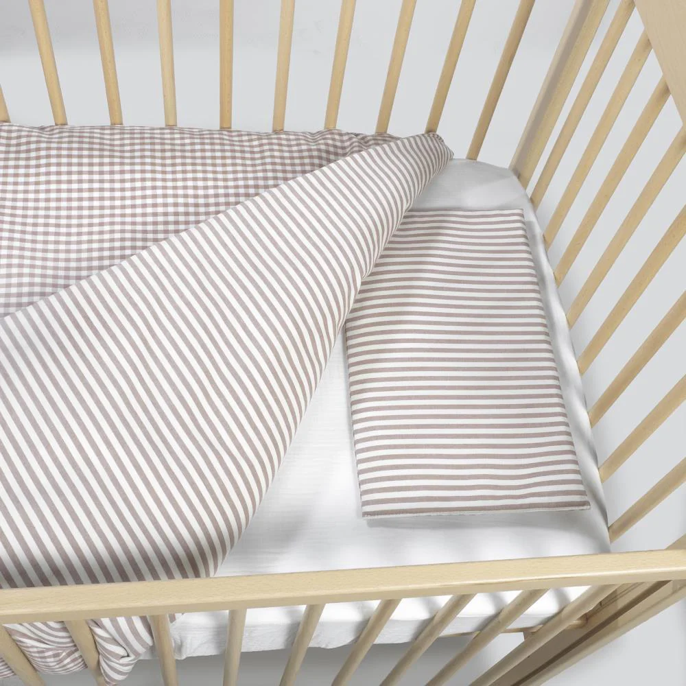 Conjunto de 3 Peças para Berço 120x60cm Walking Mum Vichy/Strips Moka - Image 6