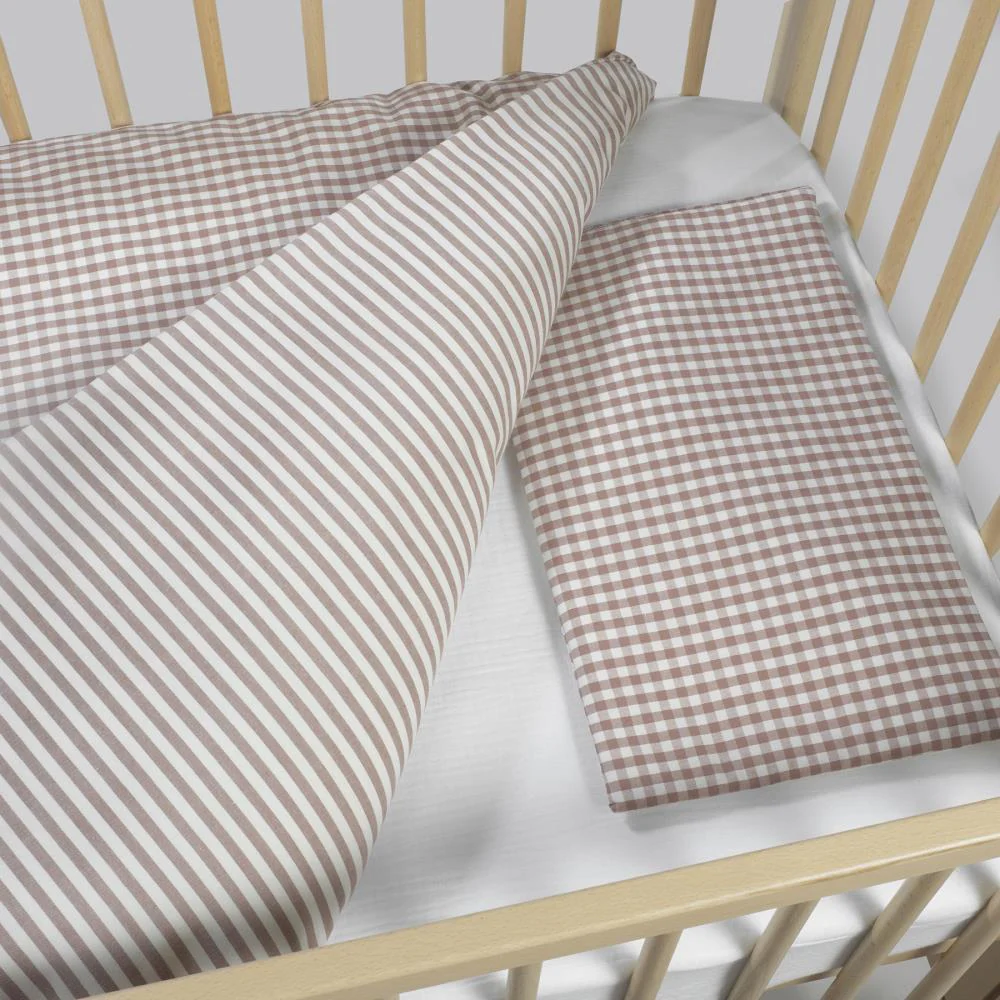 Conjunto de 3 Peças para Berço 120x60cm Walking Mum Vichy/Strips Moka - Image 7