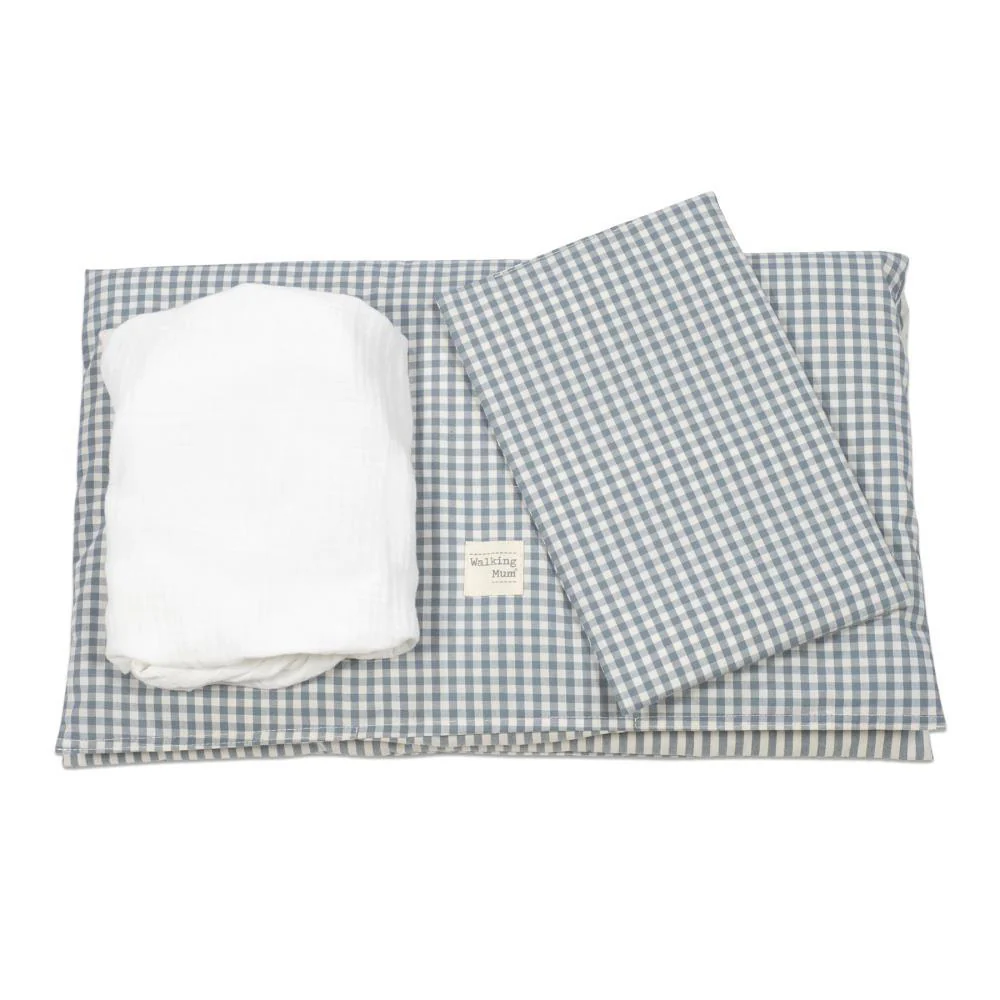 Conjunto de 3 Peças para Berço 90x50cm Walking Mum Vichy/Strips Matcha