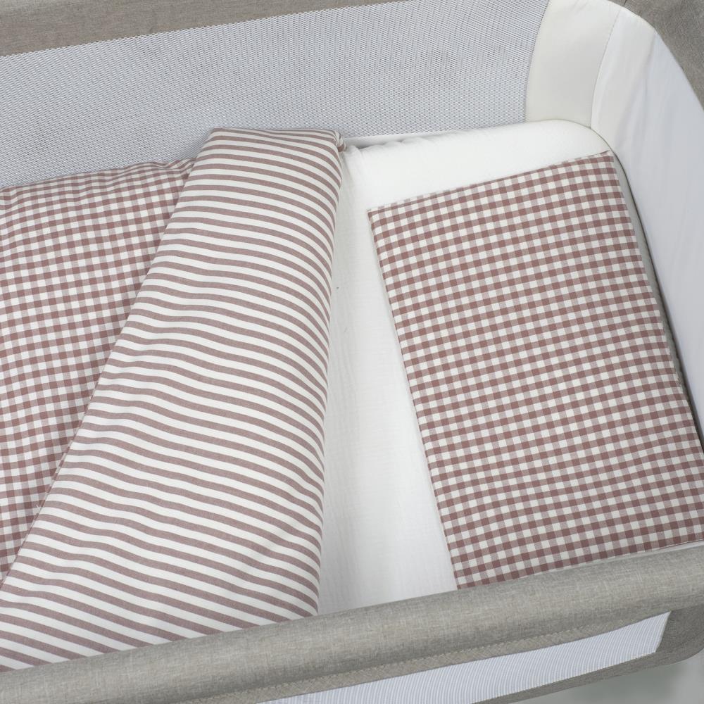 Conjunto de 3 Peças para Berço 90x50cm Walking Mum Vichy/Strips Moka - Image 2