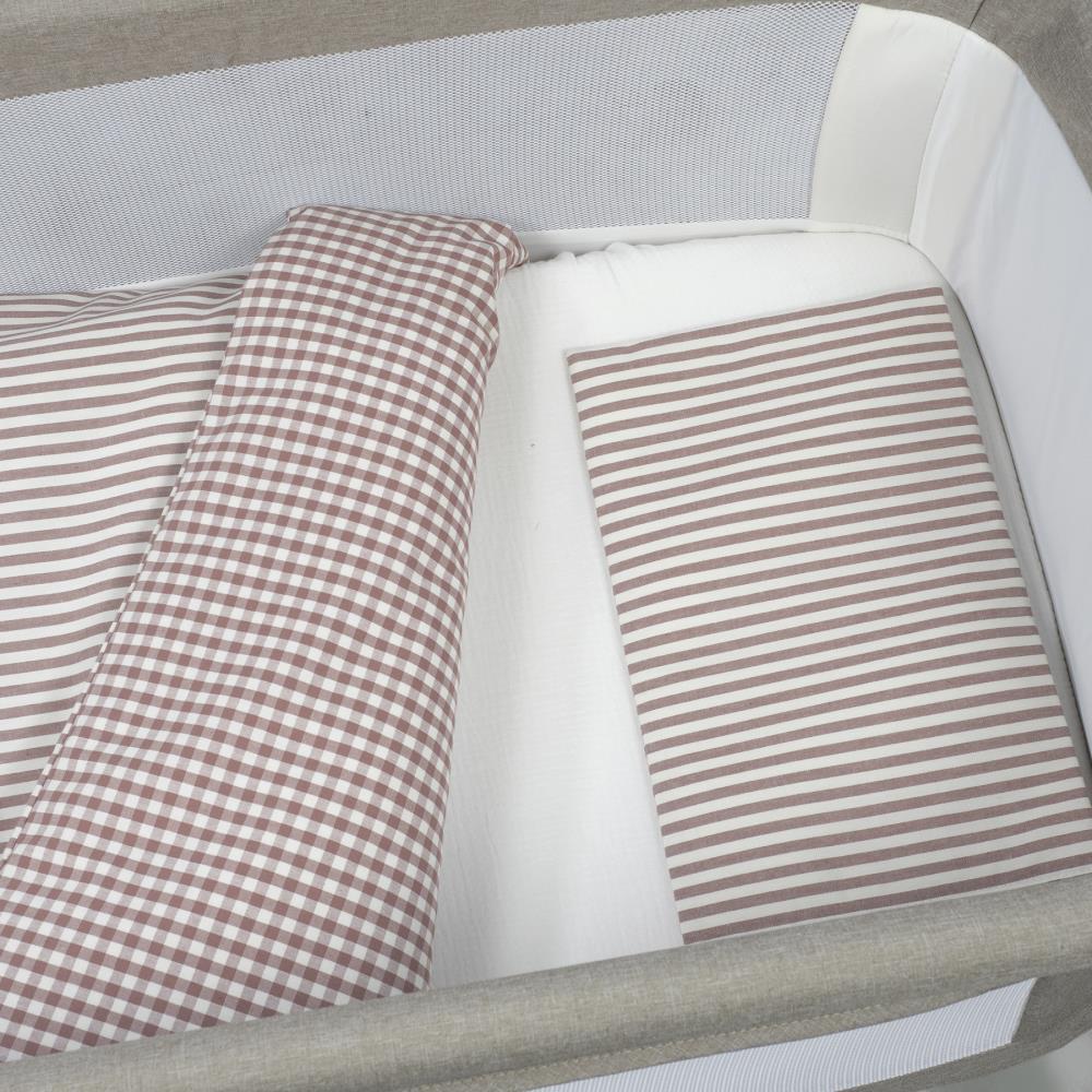 Conjunto de 3 Peças para Berço 90x50cm Walking Mum Vichy/Strips Moka - Image 3