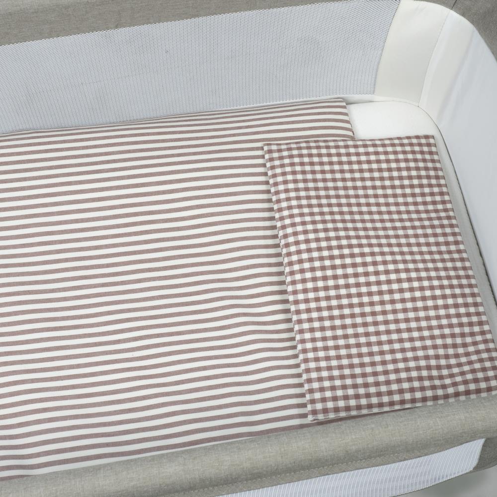 Conjunto de 3 Peças para Berço 90x50cm Walking Mum Vichy/Strips Moka - Image 4