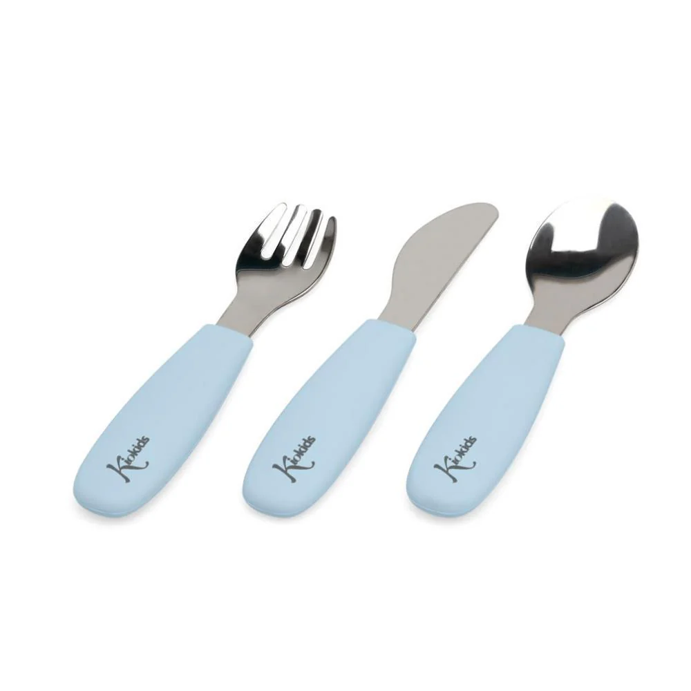 Conjunto de 3 Talheres em Inox com Pega em Silicone Kiokids Azul