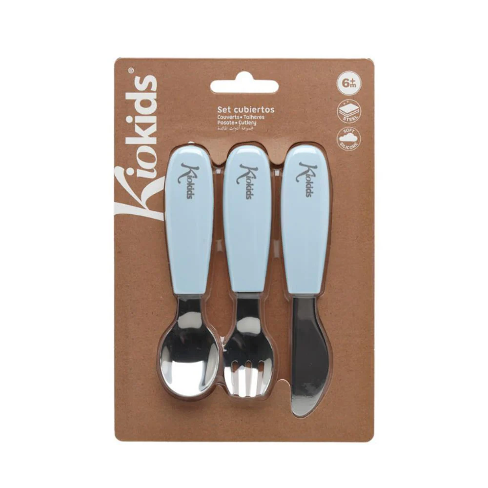 Conjunto de 3 Talheres em Inox com Pega em Silicone Kiokids Azul - Image 2