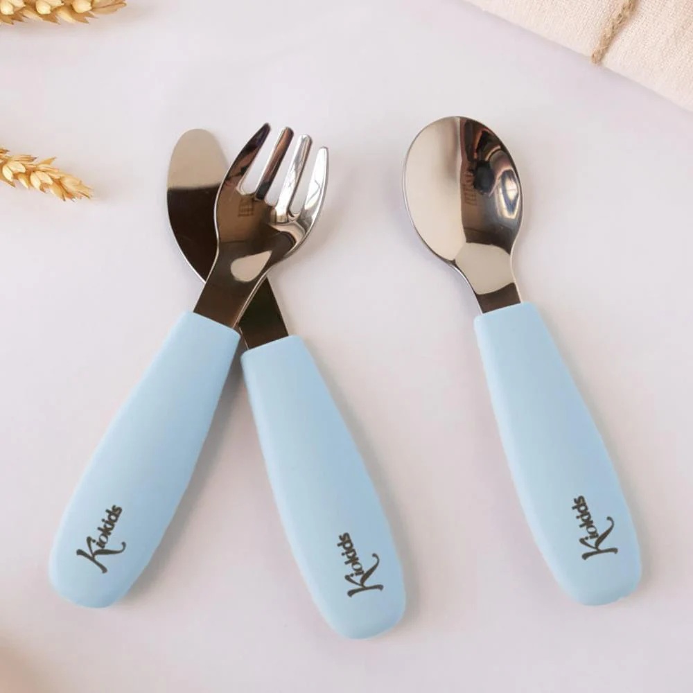 Conjunto de 3 Talheres em Inox com Pega em Silicone Kiokids Azul - Image 3