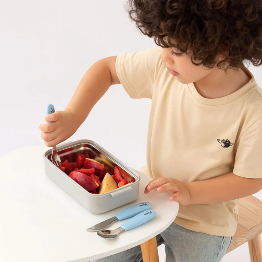 Conjunto de 3 Talheres em Inox com Pega em Silicone Kiokids Azul - Image 4