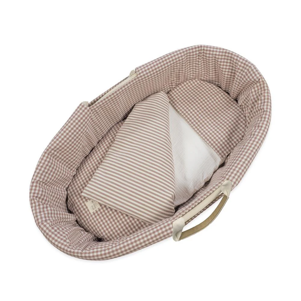 Conjunto de 5 Peças para Alcofa 80x40cm Walking Mum Praliné Vichy/Strips Moka