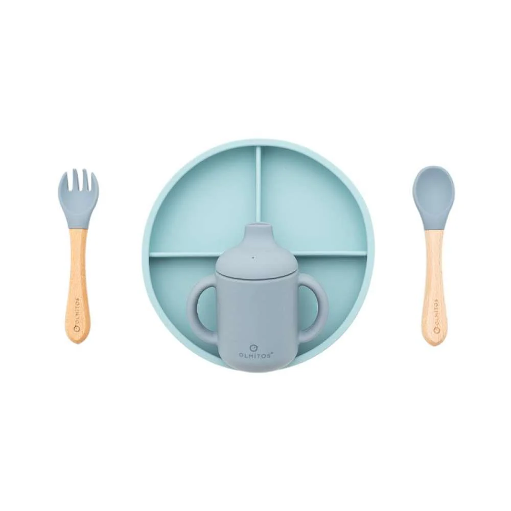Conjunto de Alimentação com 5 Peças em Silicone Azul