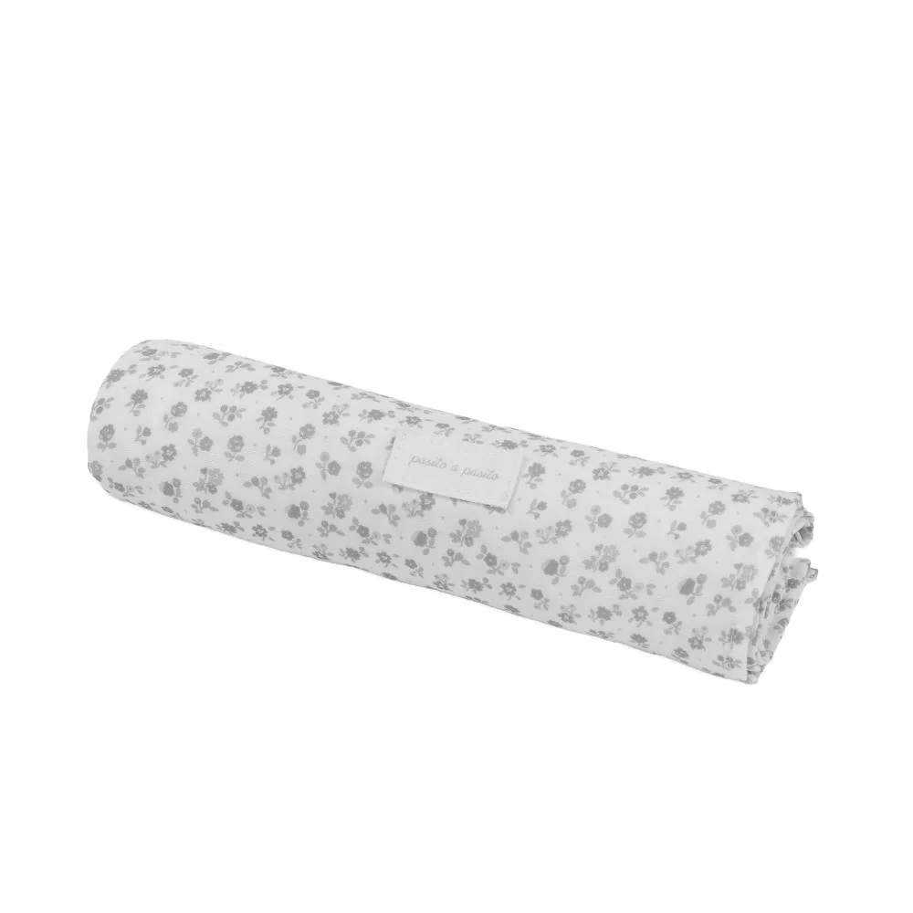 Conjunto de Lençóis para Alcofa Pasito a Pasito Little Bloom Flower Grey - Image 4